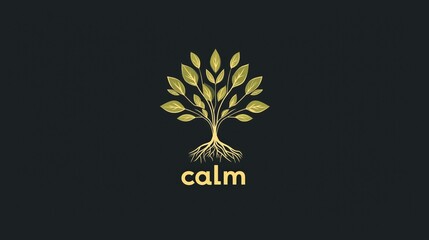 Obraz premium Elegant Minimalist Calm Logo with Tree Symbol on Dark Background