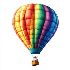 Fototapeta premium Colorful Hot Air Balloon Flying Against Clear Blue Sky in Bright Daylight, Symbolizing Adventure and Freedom, Perfect for Travel and Outdoor Themes