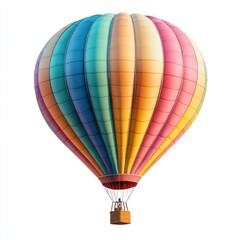 Fototapeta premium Colorful Hot Air Balloon Flying High in a Clear Blue Sky with a Vibrant, Striped Pattern Creating a Joyful and Uplifting Atmosphere