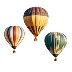 Fototapeta premium Colorful Hot Air Balloons in Sky, Vibrant Travel Adventure Experience, Unique Design Patterns and Bright Colors, Scenic Outdoor Activity, Rustic Joyful Scene