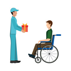 vector illustration of a person sitting in a wheelchair getting a prize