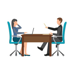 Obraz premium vector illustration of a boy and girl talking at an office table