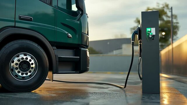 Electric Truck Charging at Station