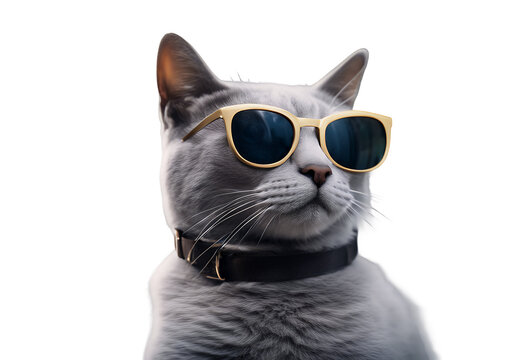grey creative animal fantasy blank generative design looking wearing isolated sunglasses white star a space purple fashion background eye picture fun portrait galaxy funny cute cat pet ai face