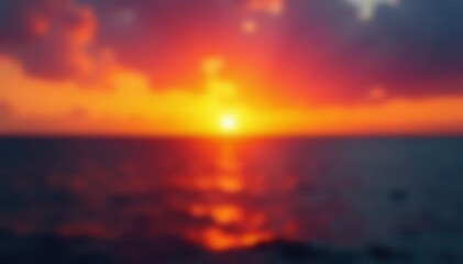 Obraz premium Intense orange and yellow sunrise bokeh, blurred horizon, image, palette, texture