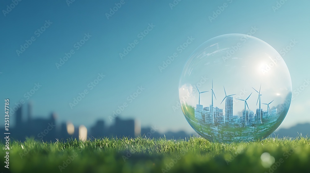 Poster a vibrant image of an energy-efficient city showcasing transparent design elements.
