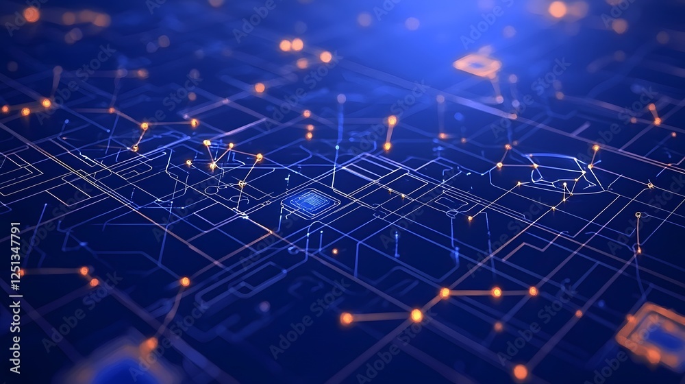 Poster futuristic digital blueprint showcasing an innovative cutting edge system with interconnected nodes 