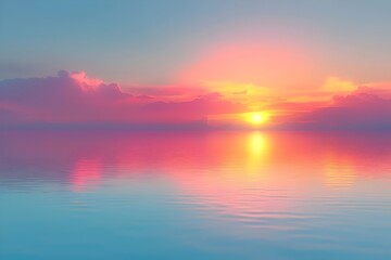 Obraz premium A breathtaking sunset over calm waters, with vibrant hues of pink, orange, and purple blending seamlessly in the sky and reflecting on the peaceful surface below.