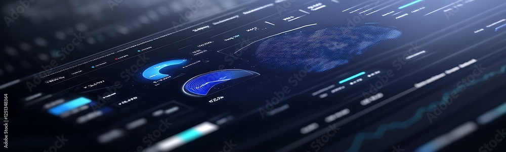 Poster a vibrant financial success dashboard in deep blue, showcasing data visualization and insights.