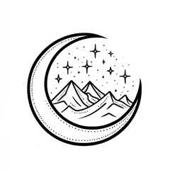Crescent Moon Mountains Stars Celestial Design
