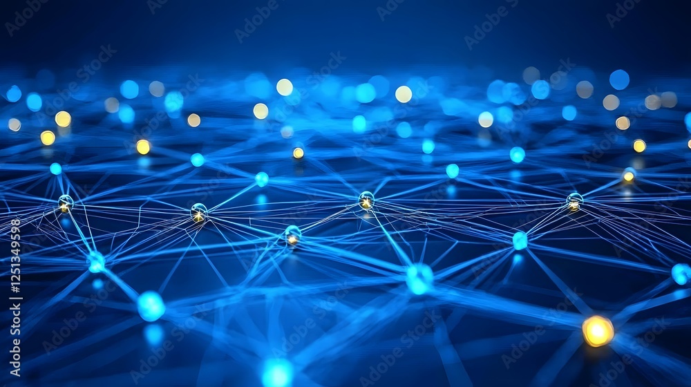 Poster glowing digital brain network with interconnected neural connections and nodes representing the comp