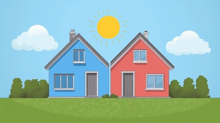 Fototapeta premium Low carbon economy visual flat design front view renewable energy theme cartoon drawing Split-complementary color scheme.
