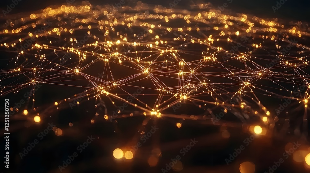 Poster futuristic neural network with interconnected digital data streams flowing through a high tech intel