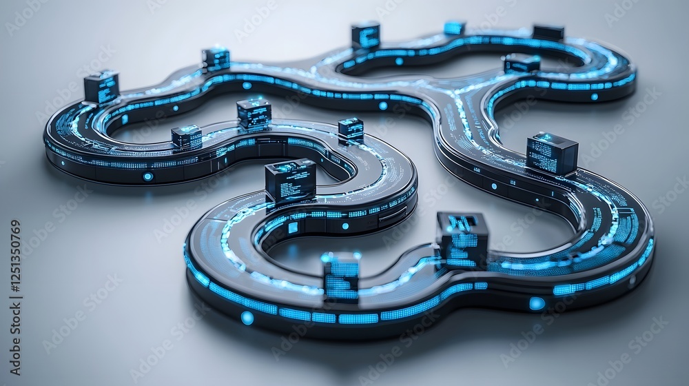 Fototapete futuristic brain network with interconnected data streams and neon blue illumination 3d rendered vis