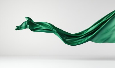Fototapeta premium Emerald silk fabric flowing, elegant studio shot, minimalist background, design element