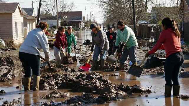 Flood Relief Efforts in Residential Area