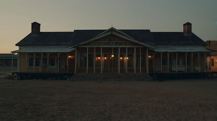 beach hut at sunset