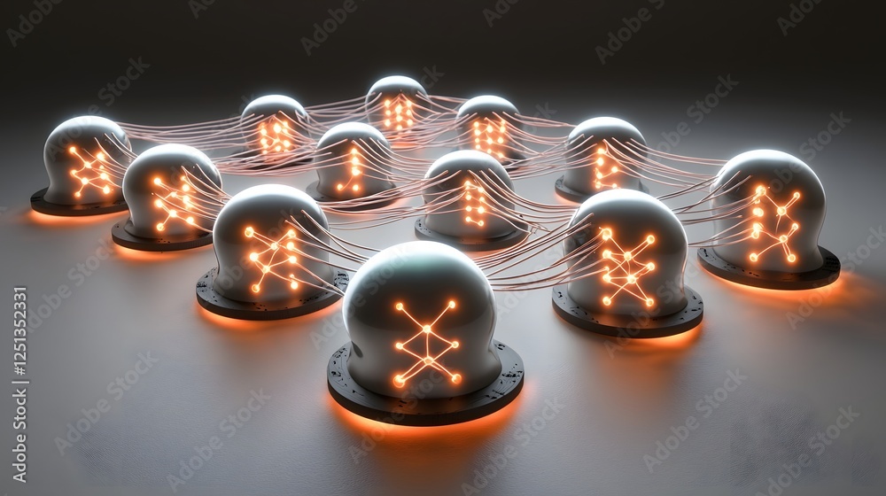 Poster pulsating neural network connections with glowing nodes and lines symbolizing the complex computatio