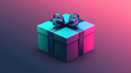 Obraz premium A colorful gift box with a shiny bow, set against a vibrant gradient background, symbolizing celebration and surprise.