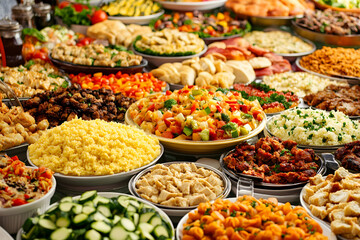 Obraz premium Abundant buffet food selection, diverse dishes