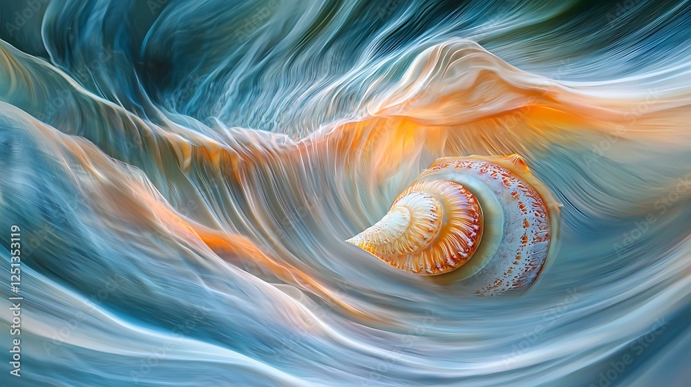 Wall mural gastropod creatures behavior elegant shell in a flowing wave of soft colors and textures in an artis