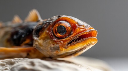 Close-up of a Dried Fish Specimen: Intricate Details and Textural Contrast