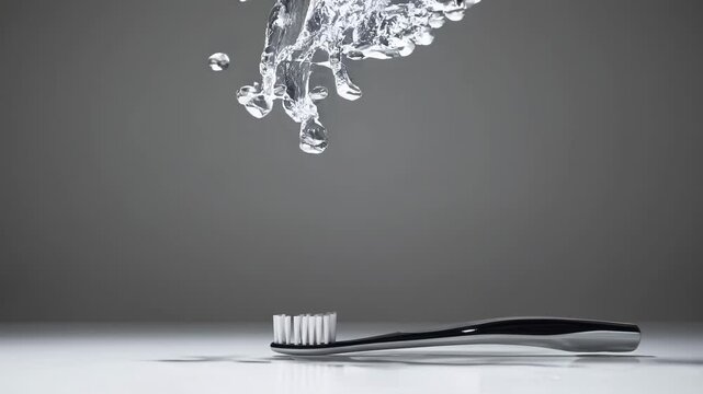 A sleek toothbrush seamlessly merging into a splash of crystal-clear water. - Powered by Adobe