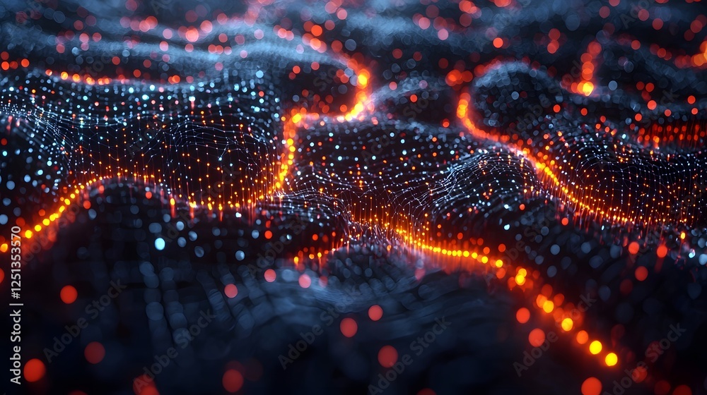 Poster captivating abstract digital landscape showcasing a complex neural network with glowing interconnect