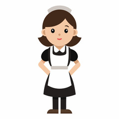 Obraz premium cartoon housemaid in uniform.Isolated on white background. Front view .Vector illustration. 