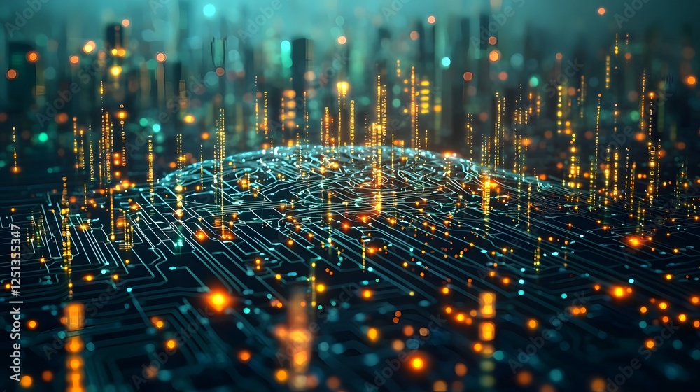 Poster futuristic of an intelligence neural network with intricate digital pathways data flow