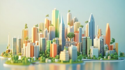 Obraz premium Net-zero strategy roadmap flat design front view future cities theme 3D render Complementary Color Scheme.