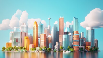 Obraz premium Net-zero strategy roadmap flat design front view future cities theme 3D render Complementary Color Scheme.