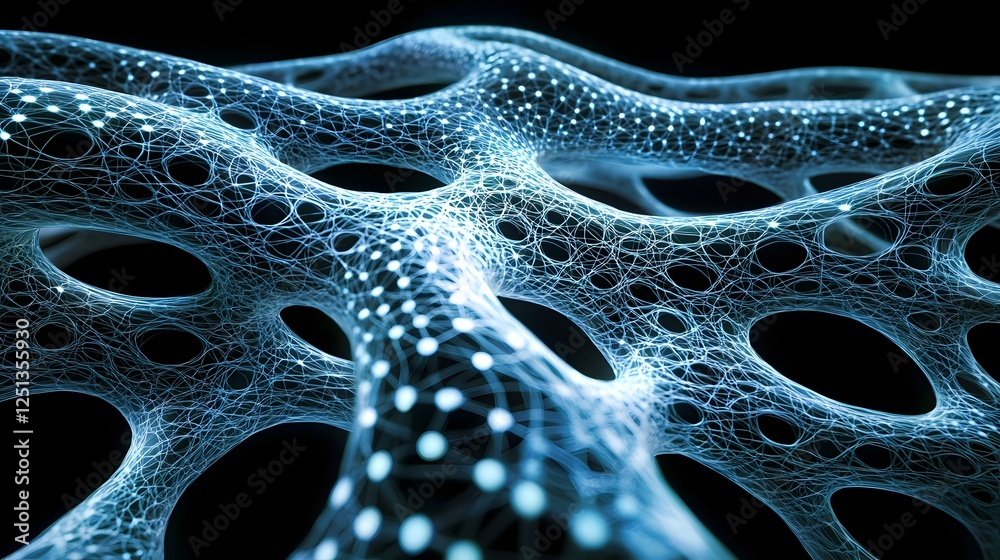 Poster glowing neural network pathways representing the structure of an intelligence brain abstract digital