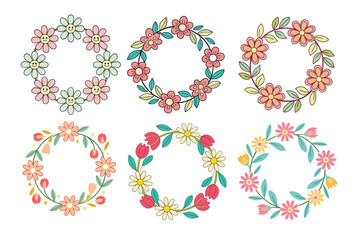 A Bundle of Cute Cercle Flower Wreath Vector Cartoon Illustration