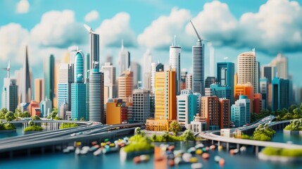 Fototapeta premium Net-zero strategy roadmap flat design front view future cities theme 3D render Complementary Color Scheme.