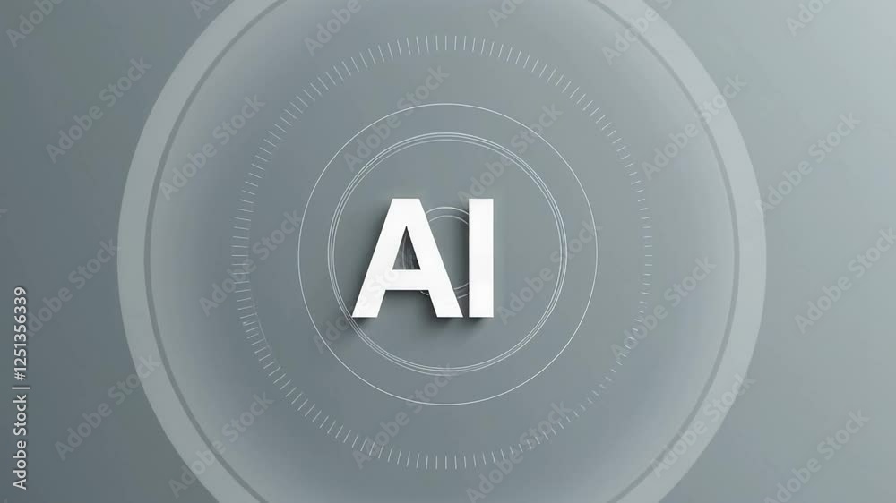 Poster Minimalist animation showcasing the letters ai within a circular design, symbolizing artificial intelligence, presented in slow motion against a gray backdrop