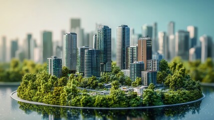 Fototapeta premium Net-zero strategy roadmap flat design front view future cities theme 3D render Complementary Color Scheme.
