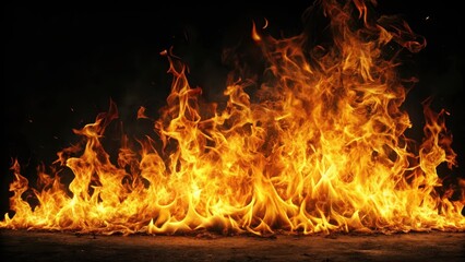 Fototapeta premium Blazing flames engulfing the darkness, warm glow, blaze, warm glow, blaze, black background