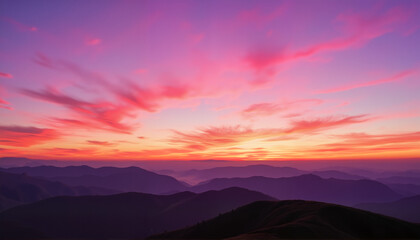 Fototapeta premium Sunset over rolling hills with vibrant pink skies