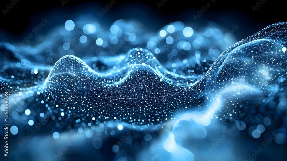 Poster ai driven innovation symbolized by flowing light and abstract shapes emerging from a neural network 