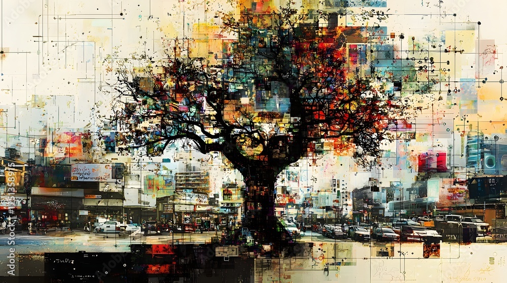 Poster representation of intelligence generating art and ideas through intricate colorful neural connection