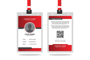 Professional corporate identity card design template in red color. Company employee ID card design. Vector