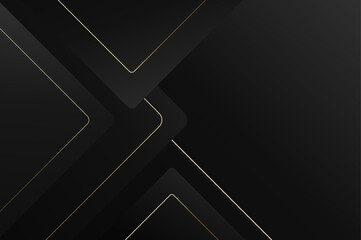 luxury Black Rounded rectangle shape background with gold line. Abstract geometry background with modern and elegant concept. 