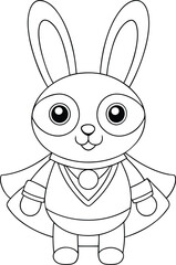 Adorable Superhero Bunny Cartoon Outline Coloring Page Illustration