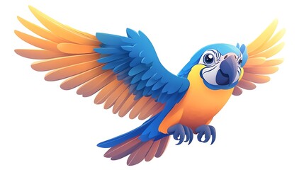 Fototapeta premium Blue yellow macaw parrot flying high images