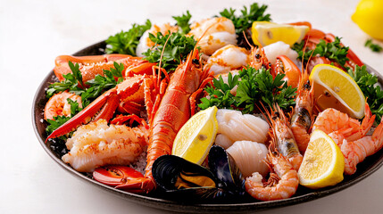Delicious seafood platter coastal restaurant food bright setting close-up