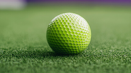 Naklejka premium Golf ball on turf outdoor sports field action shot green environment close-up view
