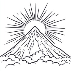 Majestic Mountain Peak Sunburst Cloudscape Illustration