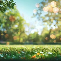 Obraz premium Sunny Meadow with Green Grass and Blurred Nature Background
