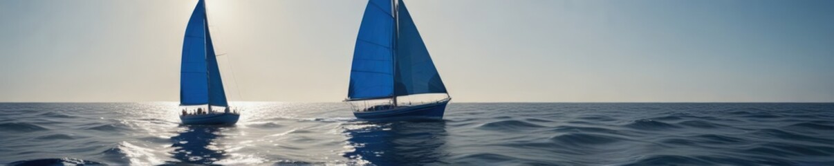 A vibrant blue sailboat glides effortlessly across the surface of a calm ocean, its sails catching the wind as it cruises through the waves , marine life, boat, sailing
